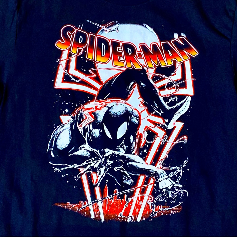 Spiderman T-Shirt Men’s Large Black Graphic Short Sleeve Marvel Crew Tee Shirt